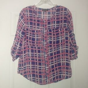 Papermoon Stitch Fix Sheer Blouse SP Petite Small Pullover Roll Tab Sleeves